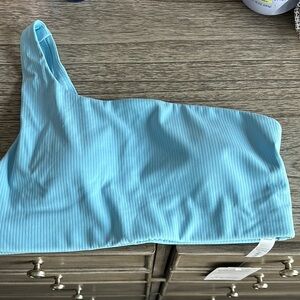 One-Shoulder Light Blue Ribbed Bralette